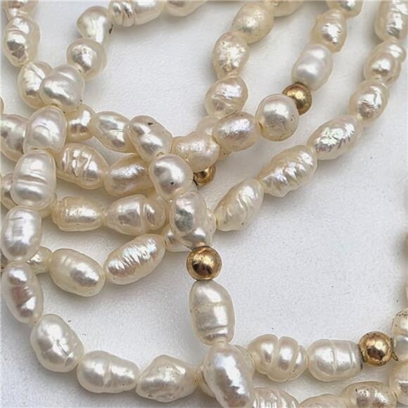 14K Grassman-Blake 5-Strand White Rice Pearl Necklace 3.8mm 34" Vintage - Picture 2 of 8